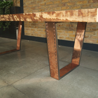 Wooden Table with Copper Metal Legs