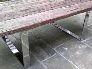 Polished Metal Table Legs With Wooden Top